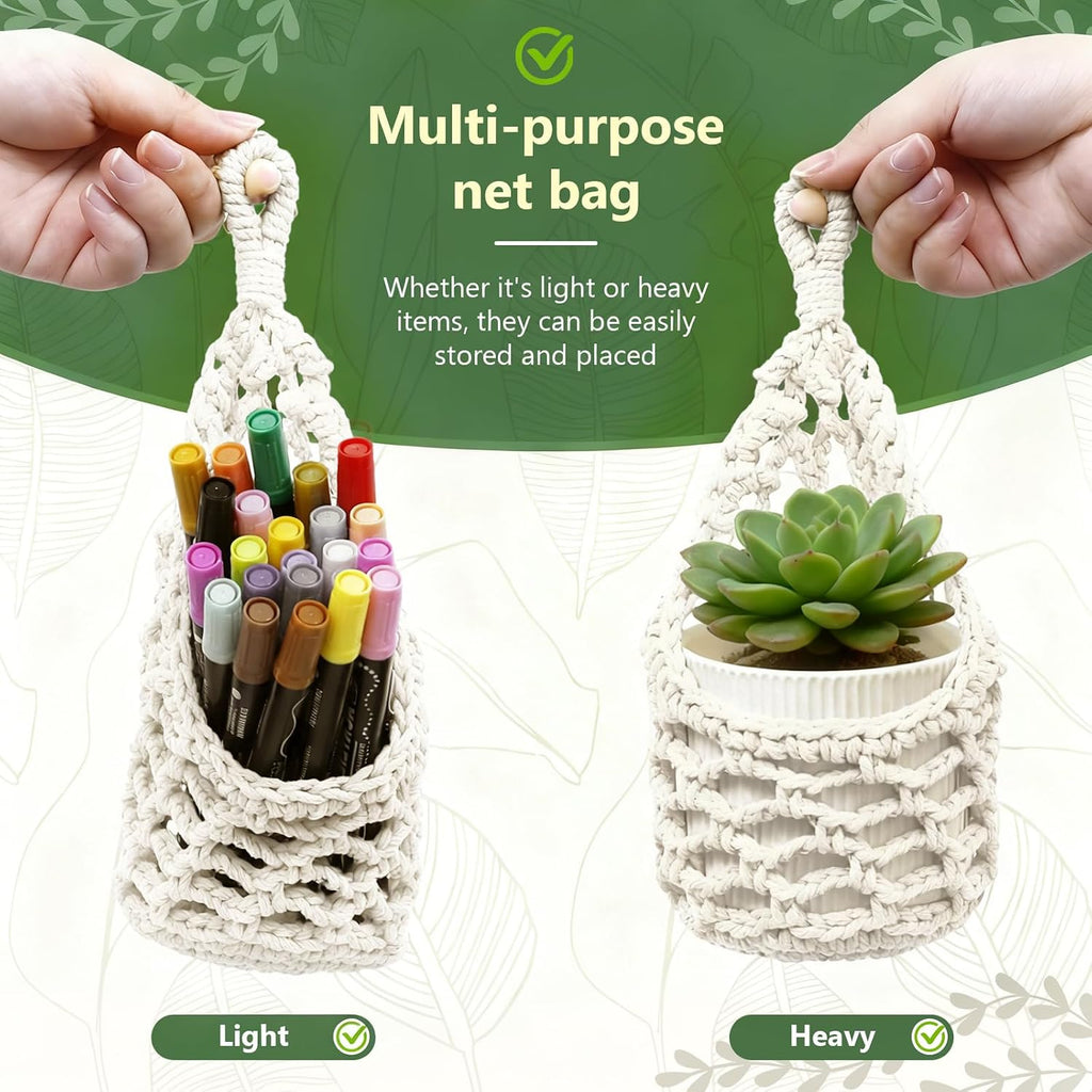 Macrame Wall Plant Hanger, Small Hanging Planter Basket Holder, Wall Planters for Indoor Plants, for Up to 4 Inch Pot (Ivory, 4-Inch)