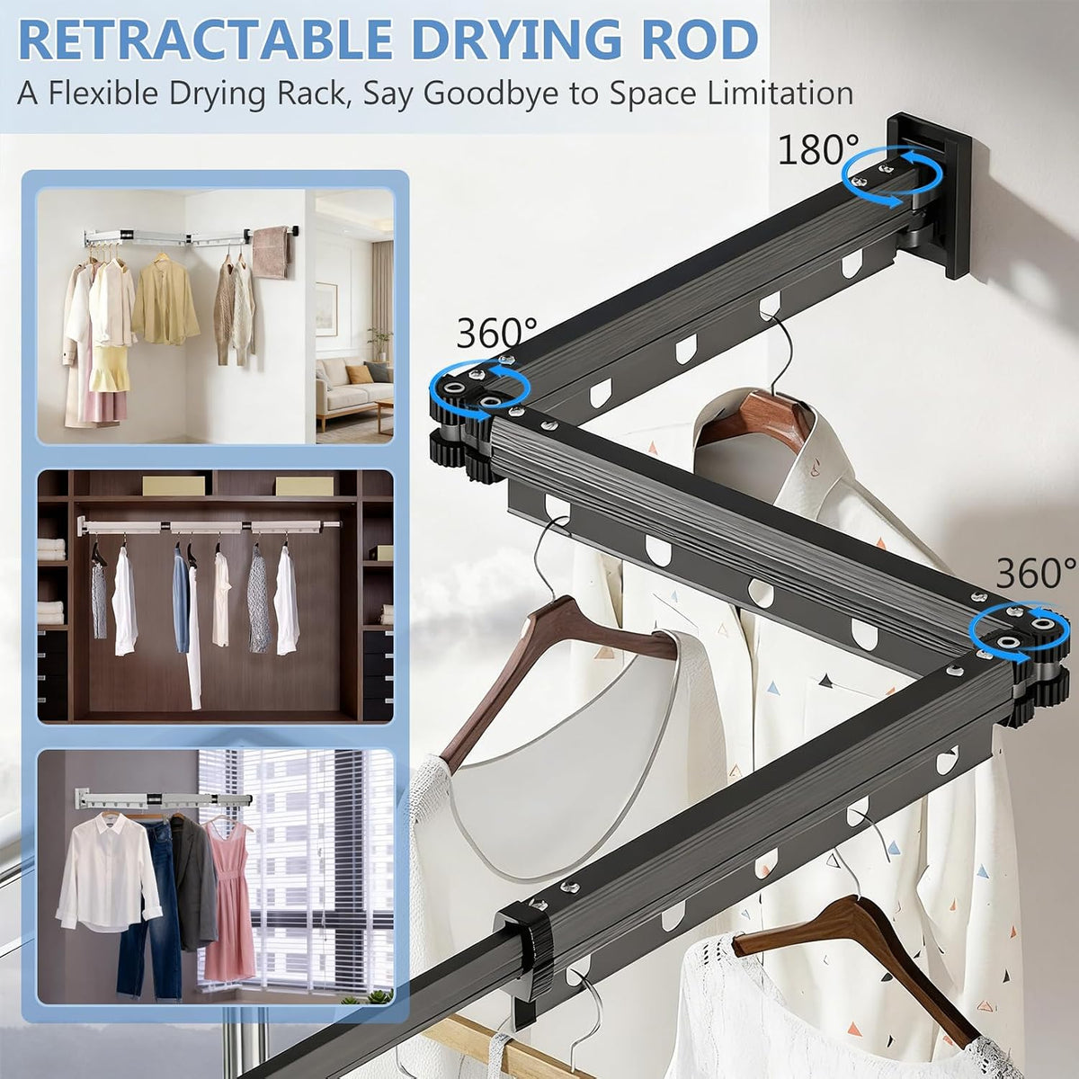 Clothes Drying Rack Wall Mounted, 3-Fold Space-Saving Drying Rack Clothing