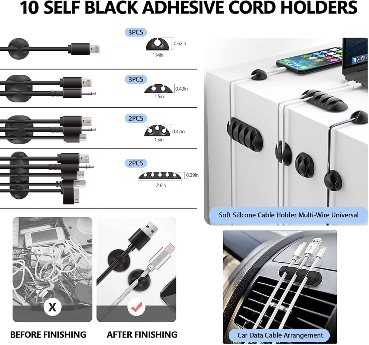 116 Pcs Cable Management Organizer Kit,55 Cable Clips,With Storage Box