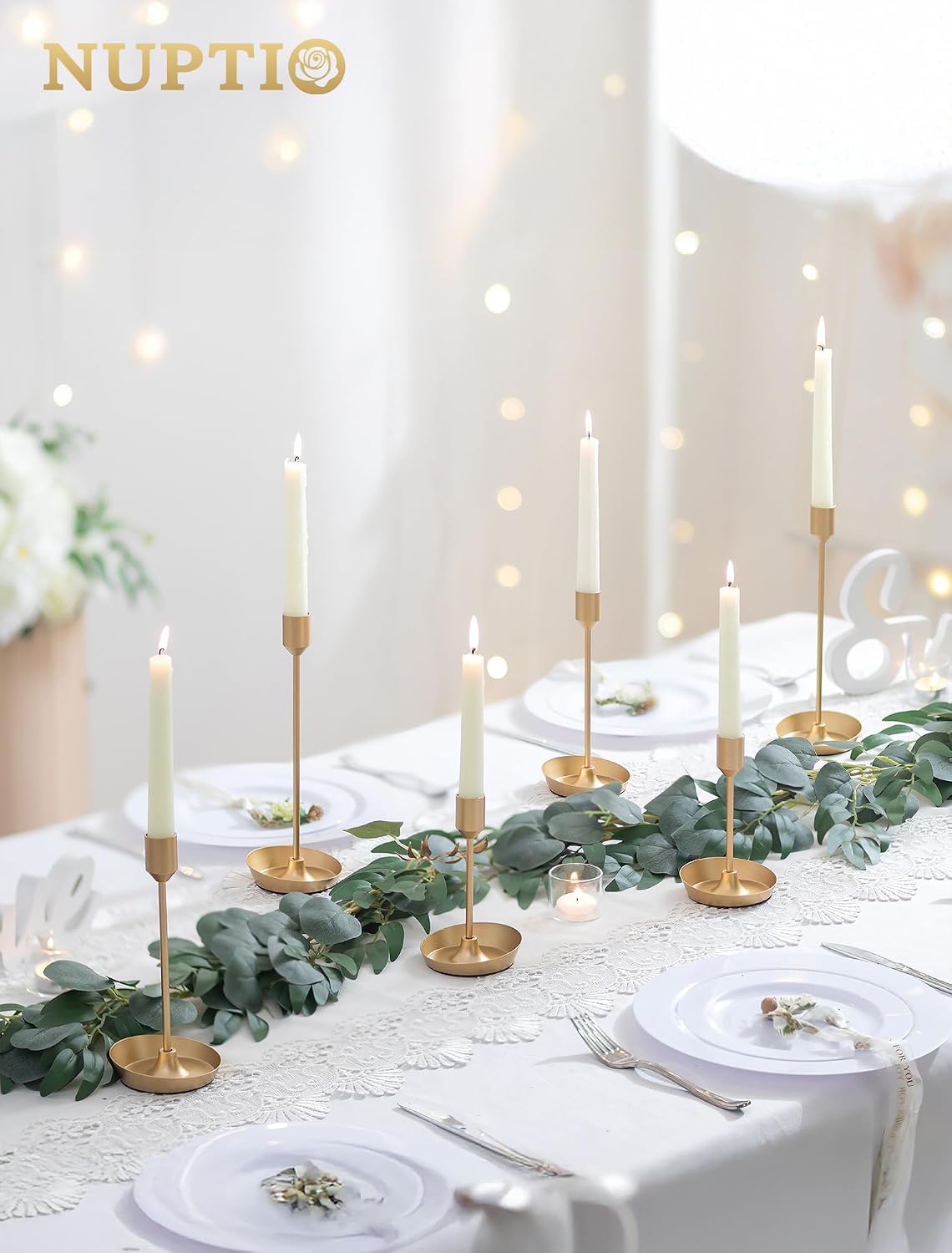 NUPTIO Taper Candle Holders for Centerpiece: Matte Gold Candlestick Holder