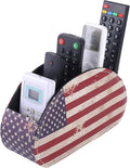 Remote Control Holder for Table, PU Leather Remote Organizer with 5 Compartments, Table Decor Storage Remote Control Caddy for TV, Office Supplies, Retro American Flag PH58