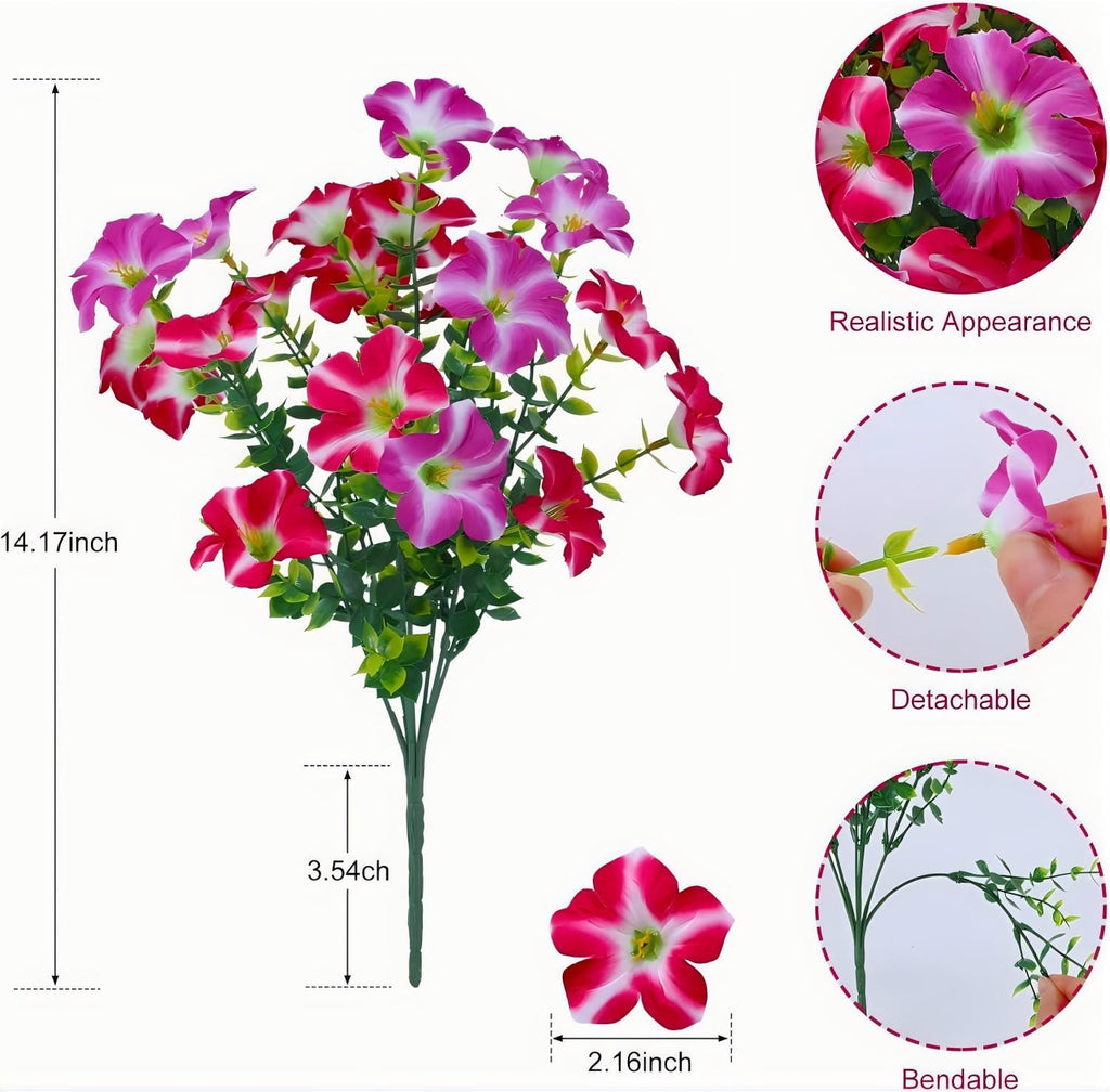 Artificial Petunia Flowers Outdoor, 8 Bundles UV Resistant Faux Plants