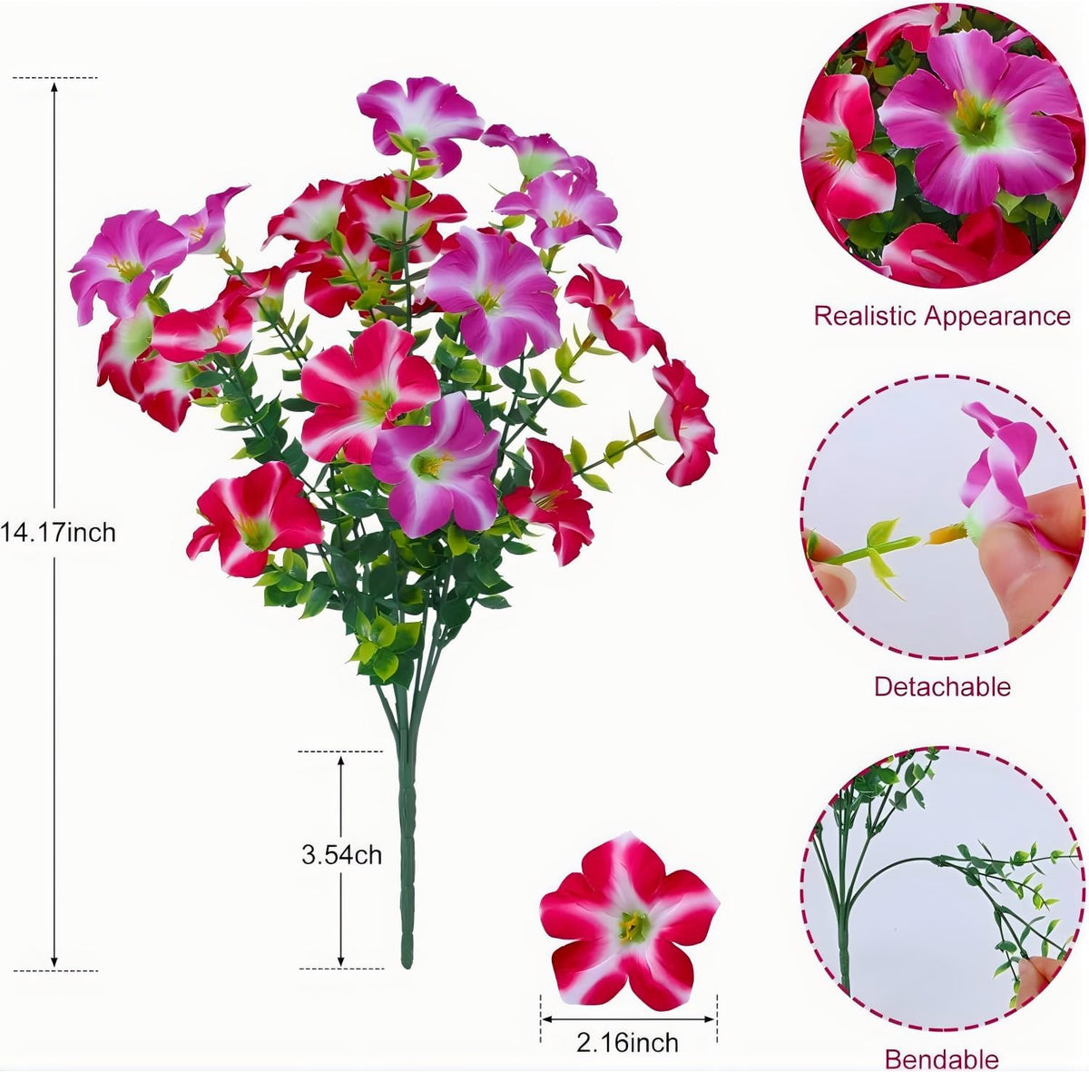 Artificial Petunia Flowers Outdoor, 8 Bundles UV Resistant Faux Plants