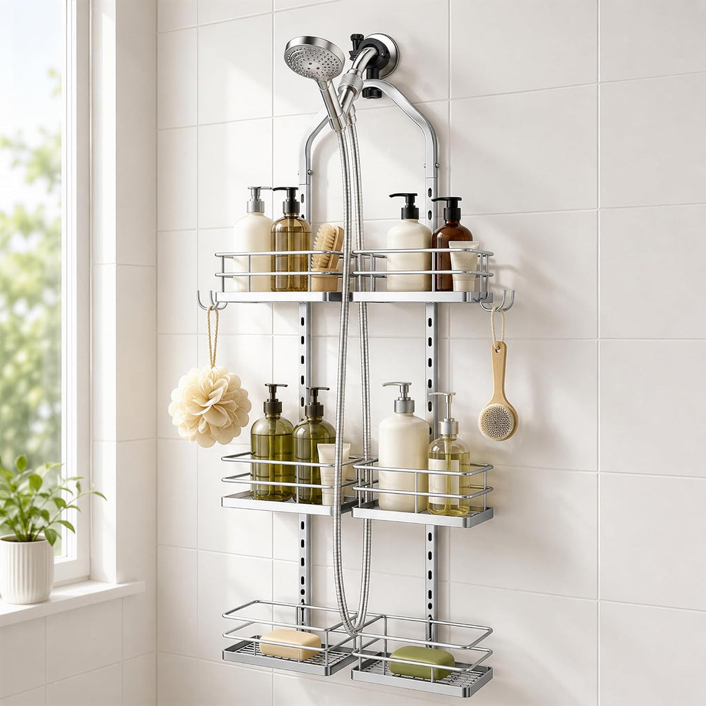 3-Tier Hanging Shower Caddy for Handheld Showerhead, Silver