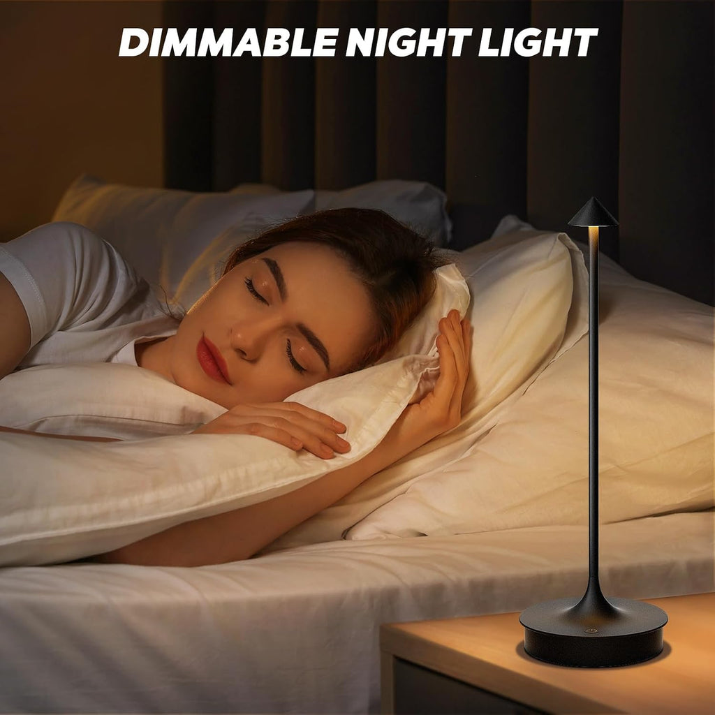 Small Cordless Table Lamp Rechargeable, Battery Operated Desk Lamp, 4000mAh LED Touch Lamp, Dimmable Portable Outdoor Waterproof Wireless Table Light for Restaurants/Bars/Outdoor(1PC, Black)