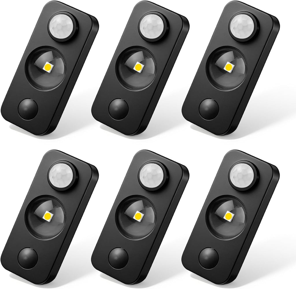 Black Motion Sensor Night Light, Wireless Rechargeable Puck Lights for Cabinet, Dimmable Stick on LED Closet Lights, Daylight White Motion Sensor Light Indoor(6 Pack)