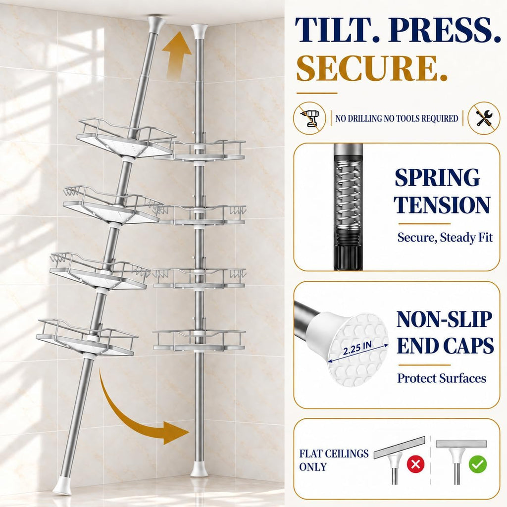 SEIRIONE Rustproof Corner Shower Caddy Tension Pole for Shampoo Holder