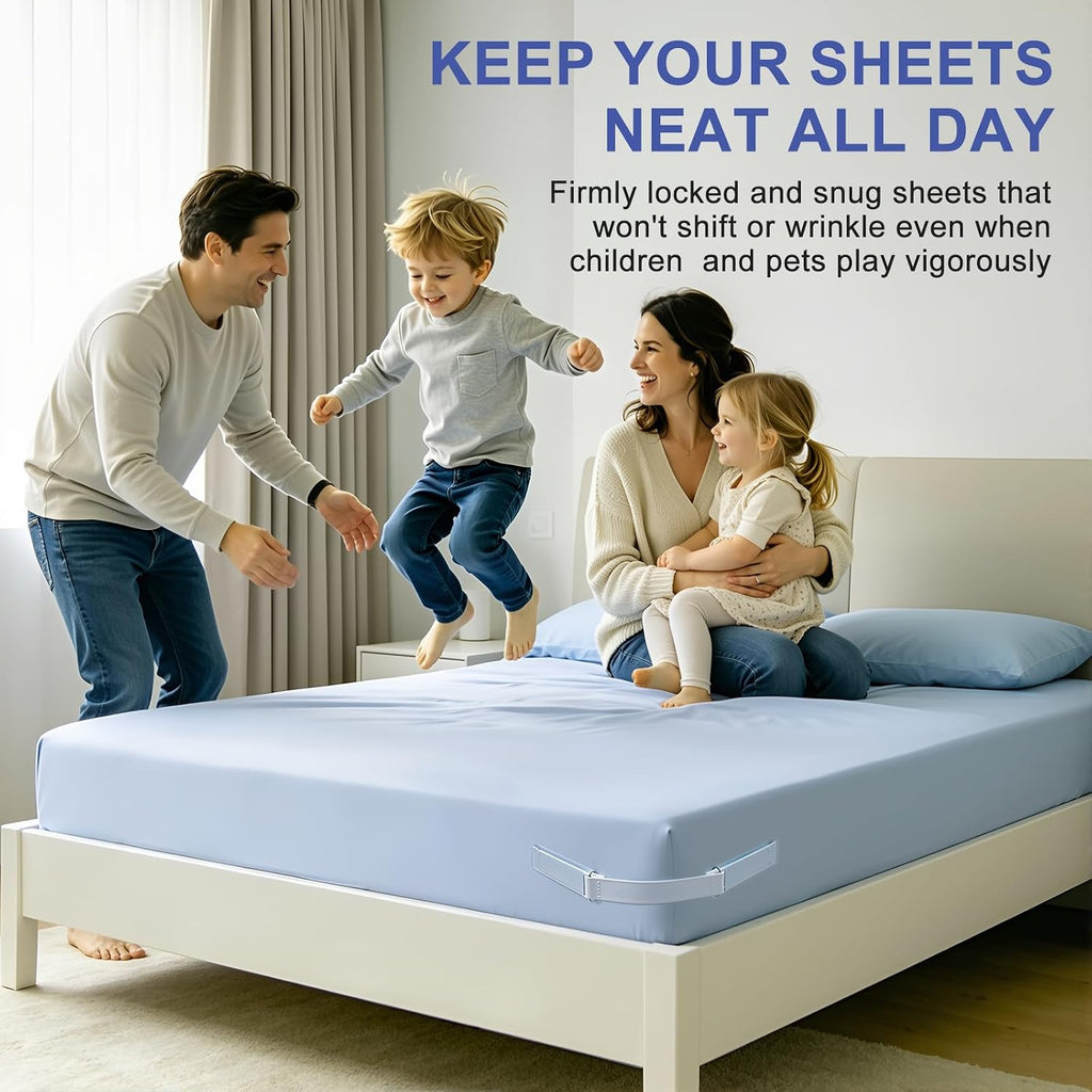 Bed Sheet Holders for Corners with Elastic Lock Straps for Mattress Sizes
