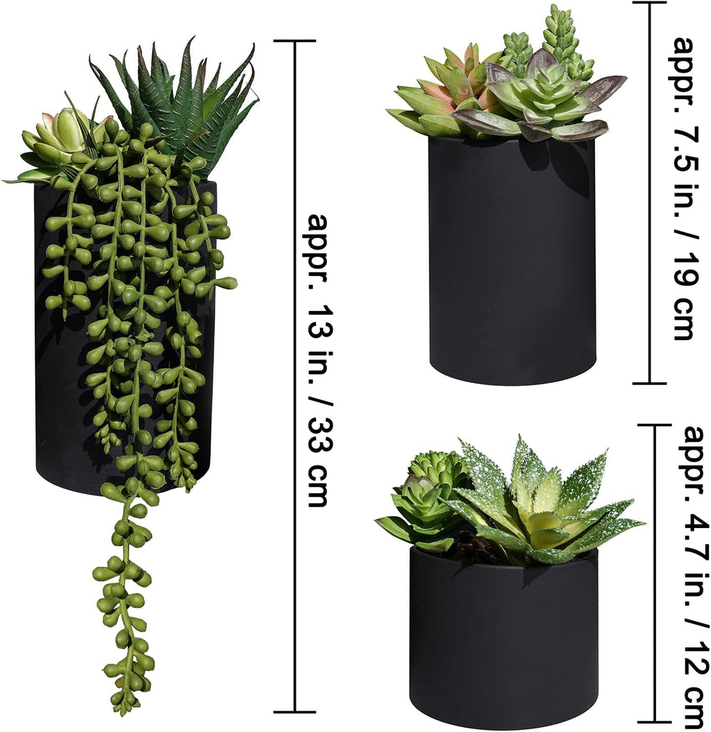 Winlyn Set of 3 Artificial Plants Decor Greenery Fake Succulents Indoor Potted Fake Plant with Black Planter for Farmhouse Room Bathroom Bedroom Kitchen Office Table Desk Decor