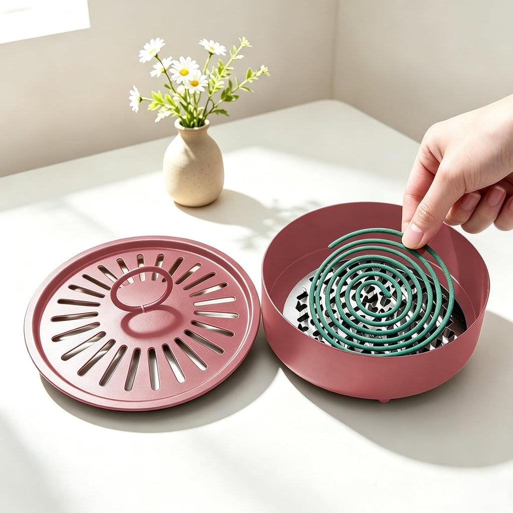 Mosquito Coil Holder Indoor Outdoor Incense Coil Holder Palo Santo Holder Burner Fire-Safety Citronella Incense Coil Holder for Home Patio Camping (Pink)