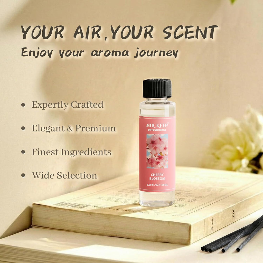 Airkeep Reed Diffuser Oil Refill/Cherry Blossom/3.38 oz/1 Pack/Air Freshener & Aromatherapy Essential Oil Blend for Home Fragrance – Scented Refill Oil for Bathroom, Bedroom & Home Decor