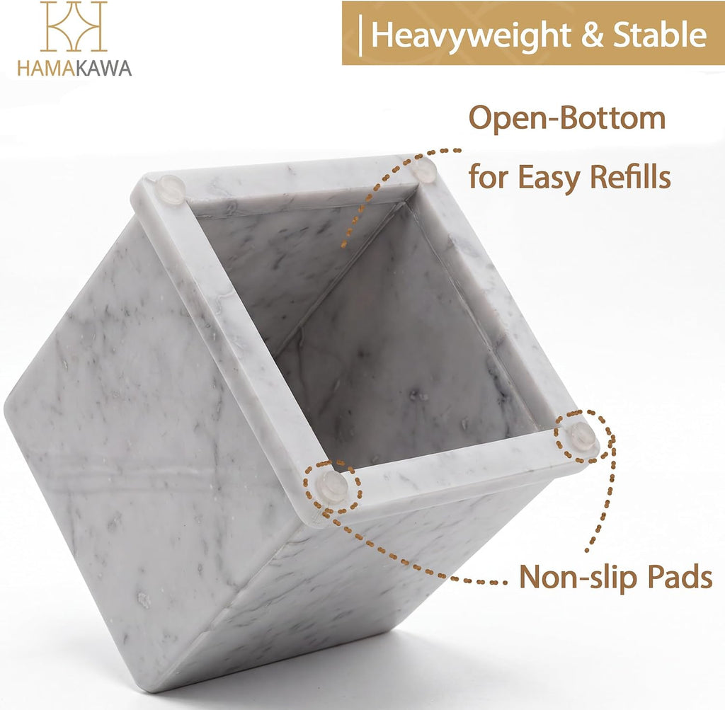 Natural Marble Tissue Box Cover, Carrara White Tissue Organizer