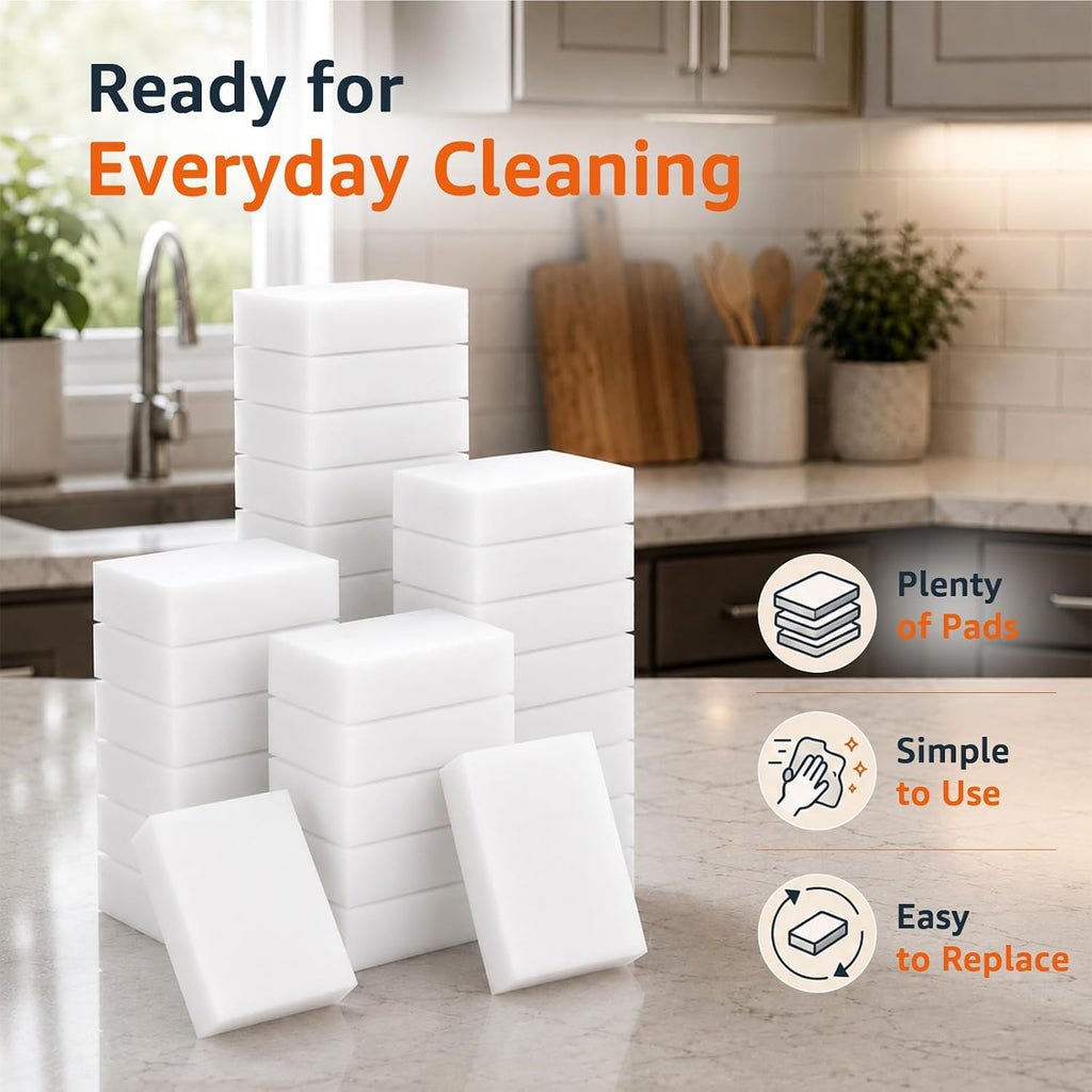 100 Pack Melamine Cleaning Sponges, White Magic Foam Eraser Scrub Pads Bulk
