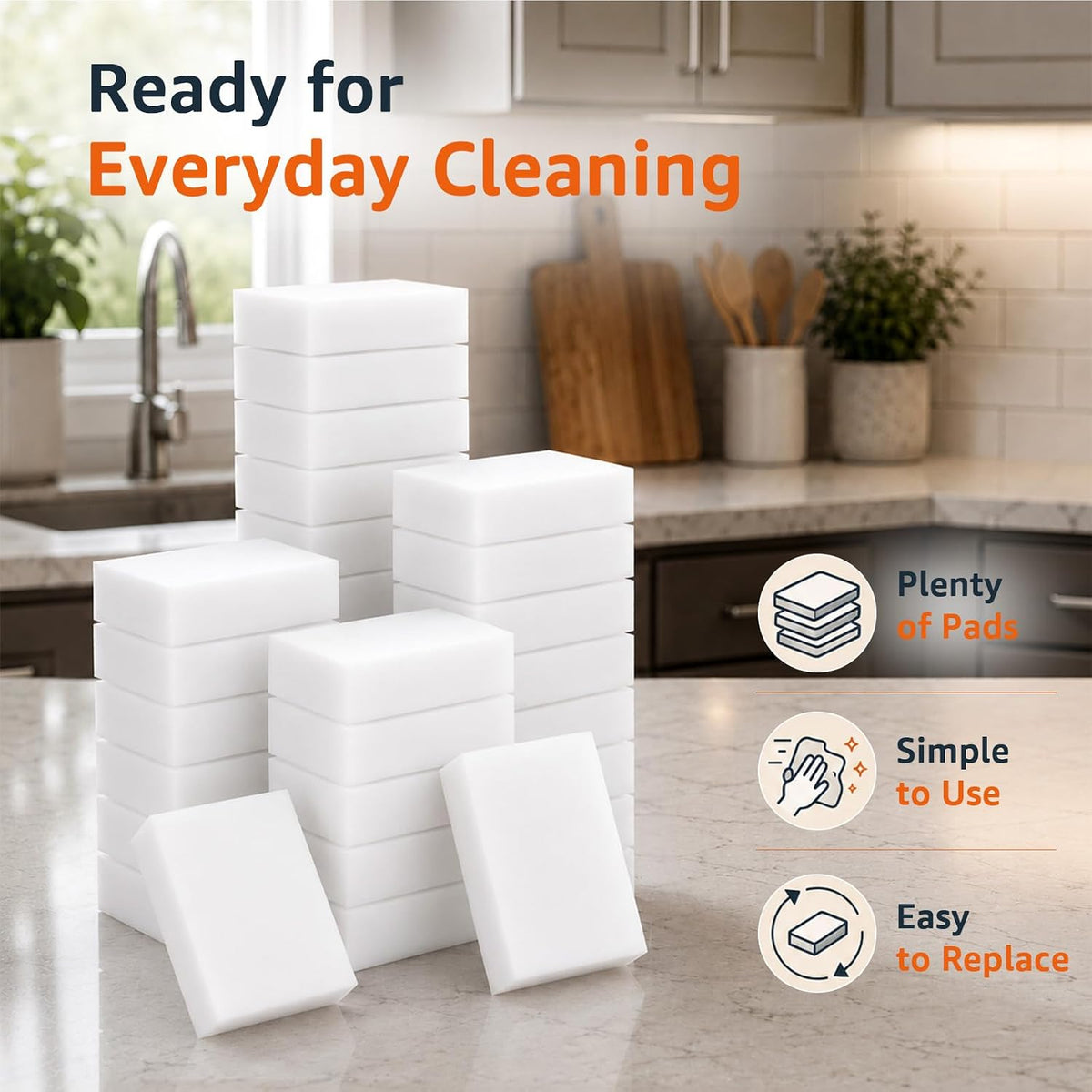 100 Pack Melamine Cleaning Sponges, White Magic Foam Eraser Scrub Pads Bulk