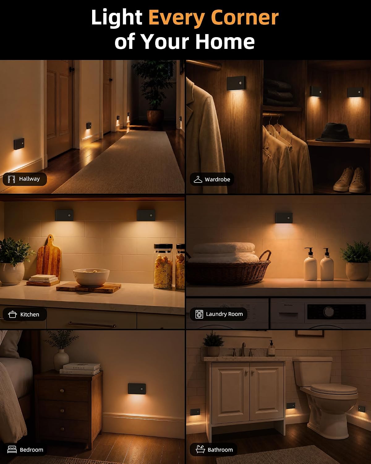 EZVALO 4 Pack Motion Sensor Night Lights Indoor, Rechargeable 1500mAh LED Stair Lights with Magnetic & Dimmable, Auto On/Off 3000K Soft White, Adhesive No Drill for Stairs, Hallway, Bathroom, Closet