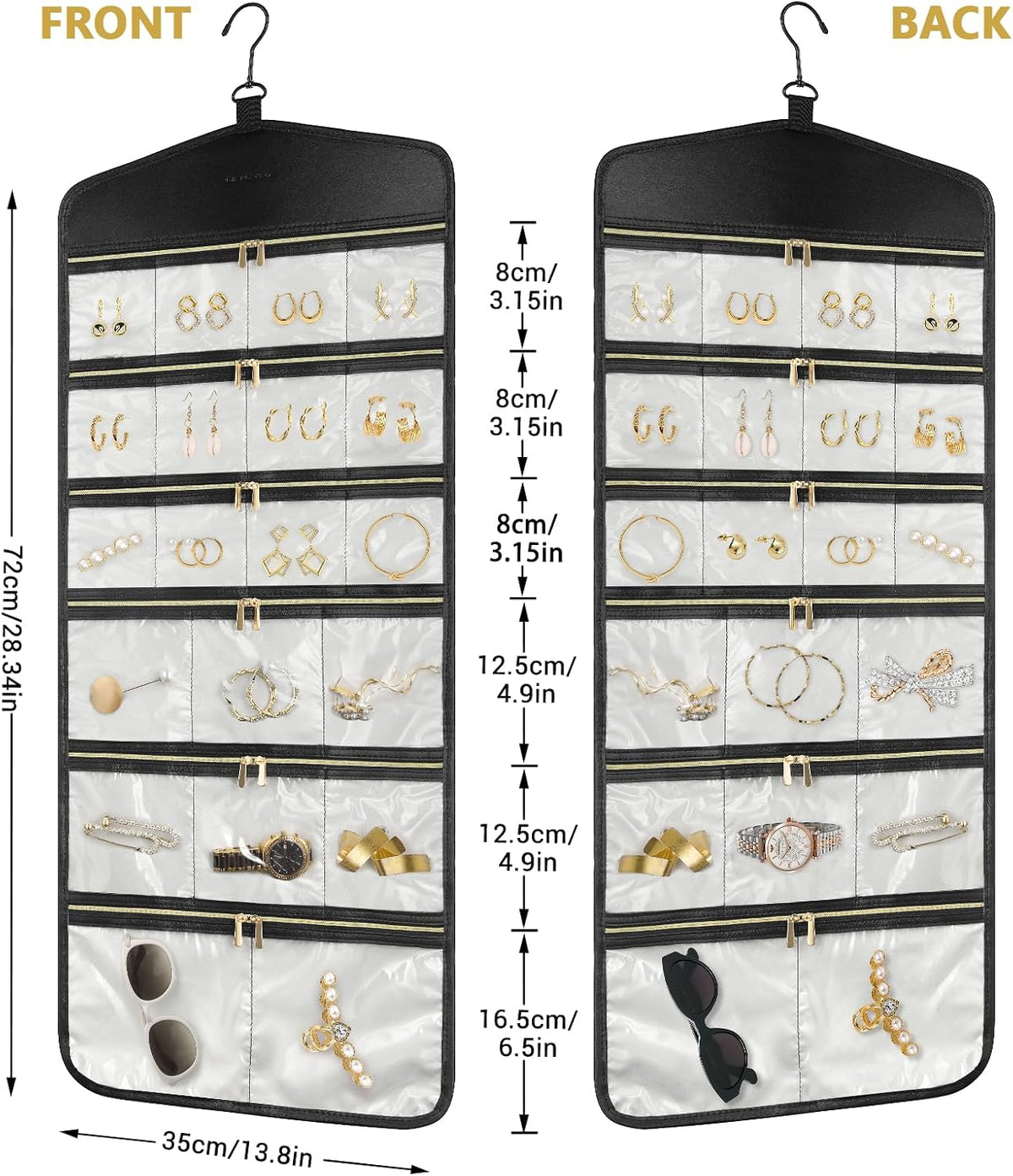 CHICECO Hanging Jewelry Organizer With Zippered Pockets,40 Pockets Travel Jewelry Organizer Storage for Cloest,Wall,Door