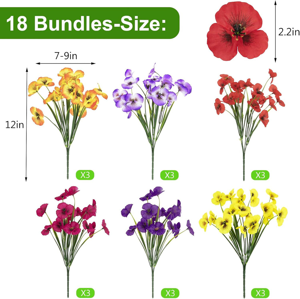 18 Bundles Artificial Flowers for Outdoors Faux Silk Flower UV Resistant