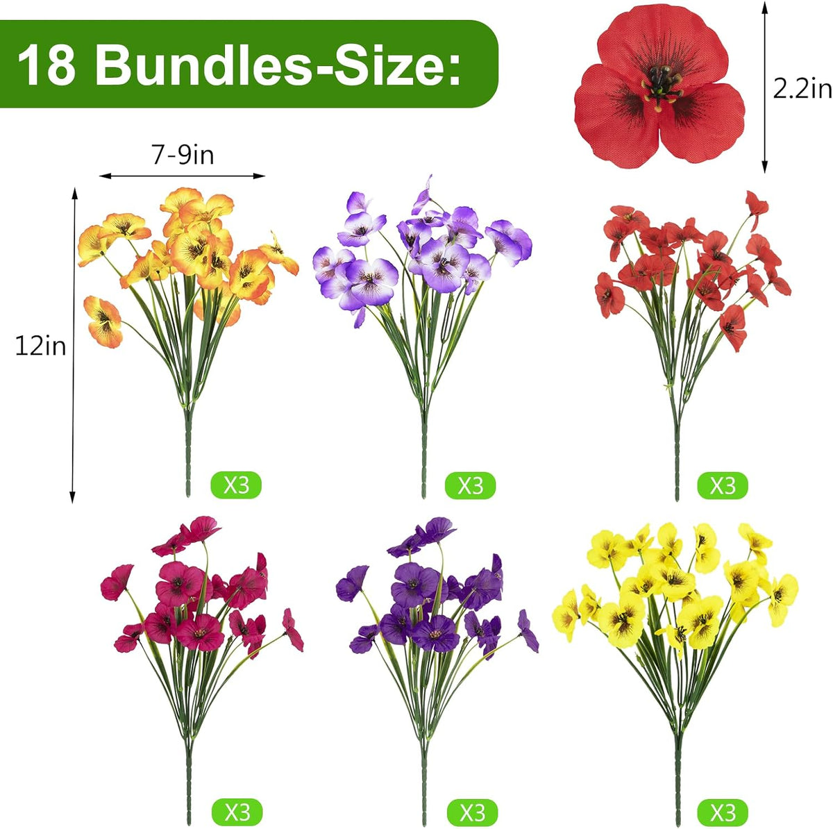 18 Bundles Artificial Flowers for Outdoors Faux Silk Flower UV Resistant