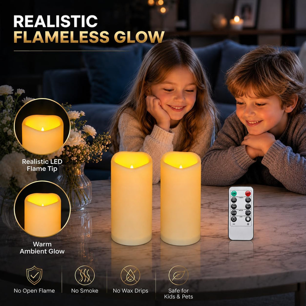 Enido Flameless Candles LED Candles Outdoor Waterproof Candles(D: 3" x H: 6") Battery Operated Plastic Pack of 2 Pillar
