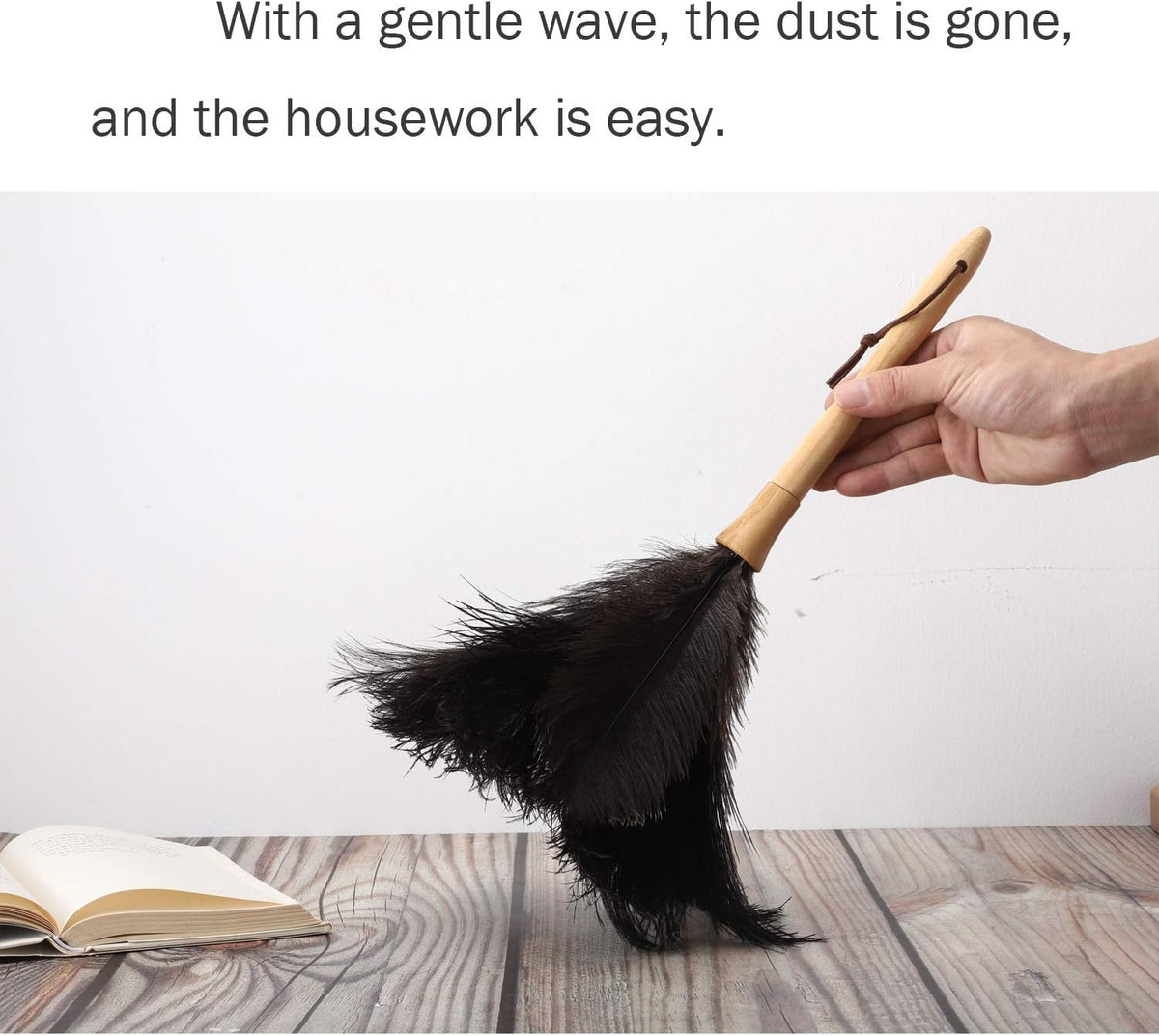 DDZMZ Ostrich Feather Duster with Wooden Handle, 16 inch, Black