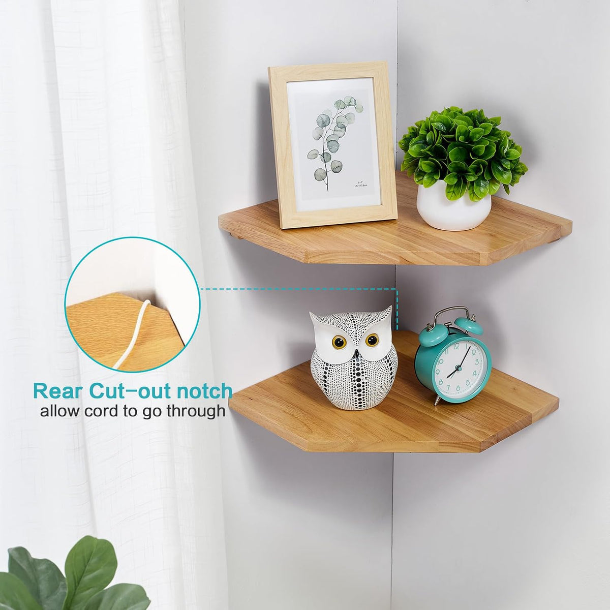 Corner Wall Shelf, Solid Oak Wood Floating Corner Shelf Organizer,Natural