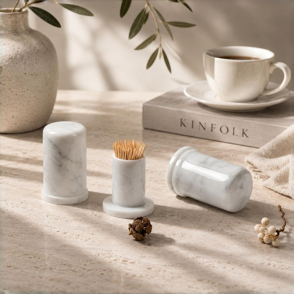 Marble Toothpick Holder with Lid, Countertop Organizer