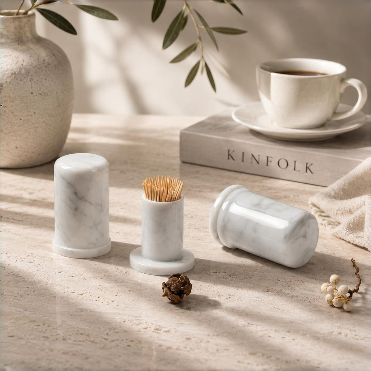 Marble Toothpick Holder with Lid, Countertop Organizer