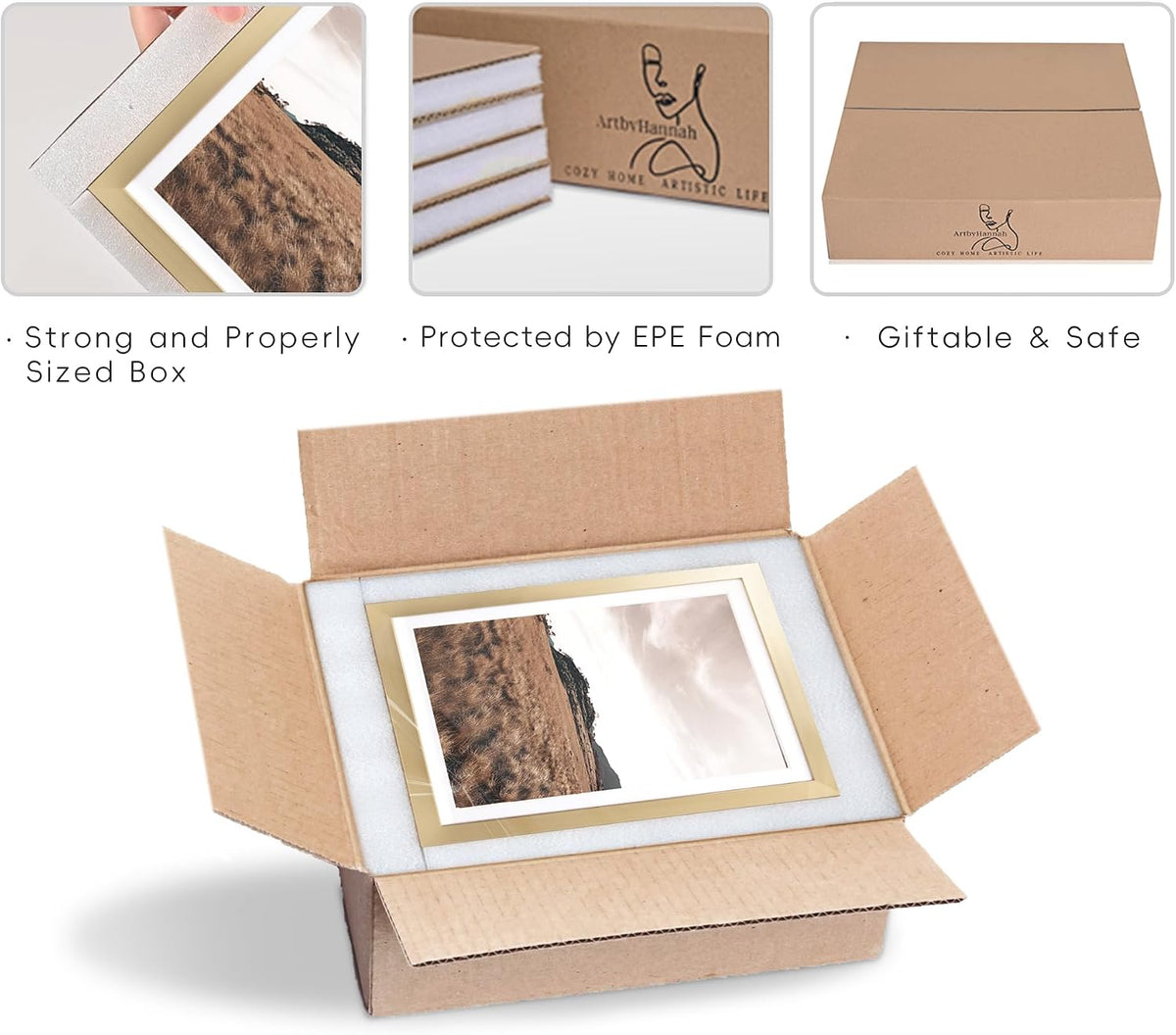 ArtbyHannah Gallery Wall Frame Set, 8 Pack Neutral Wall Decor, Gold, Small