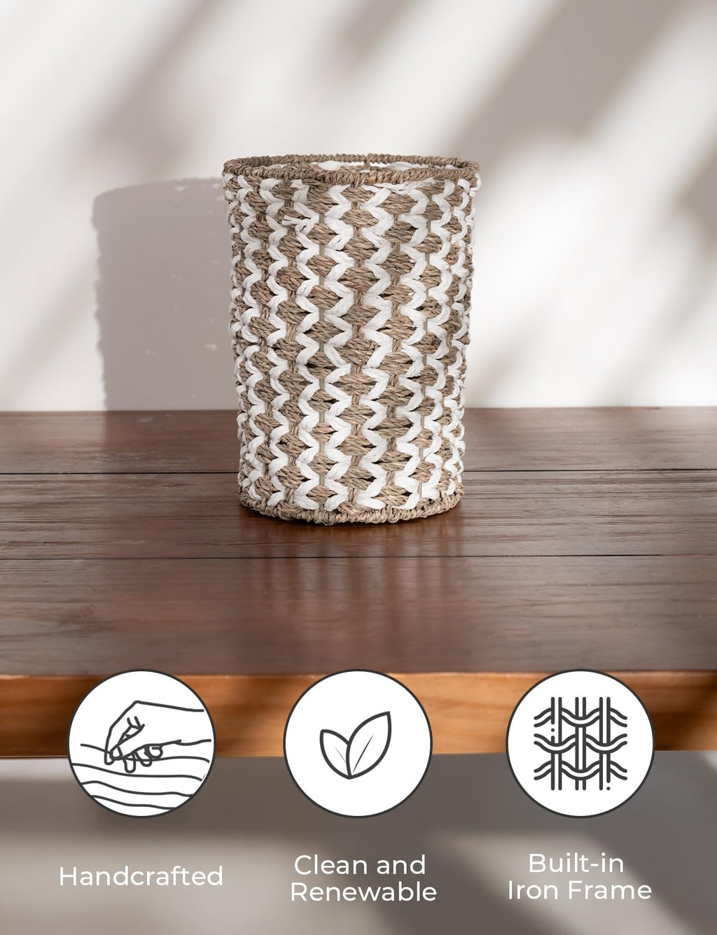 StorageWorks Wicker Waste Basket, Wicker Garbage Can for Bedroom, Bathroom