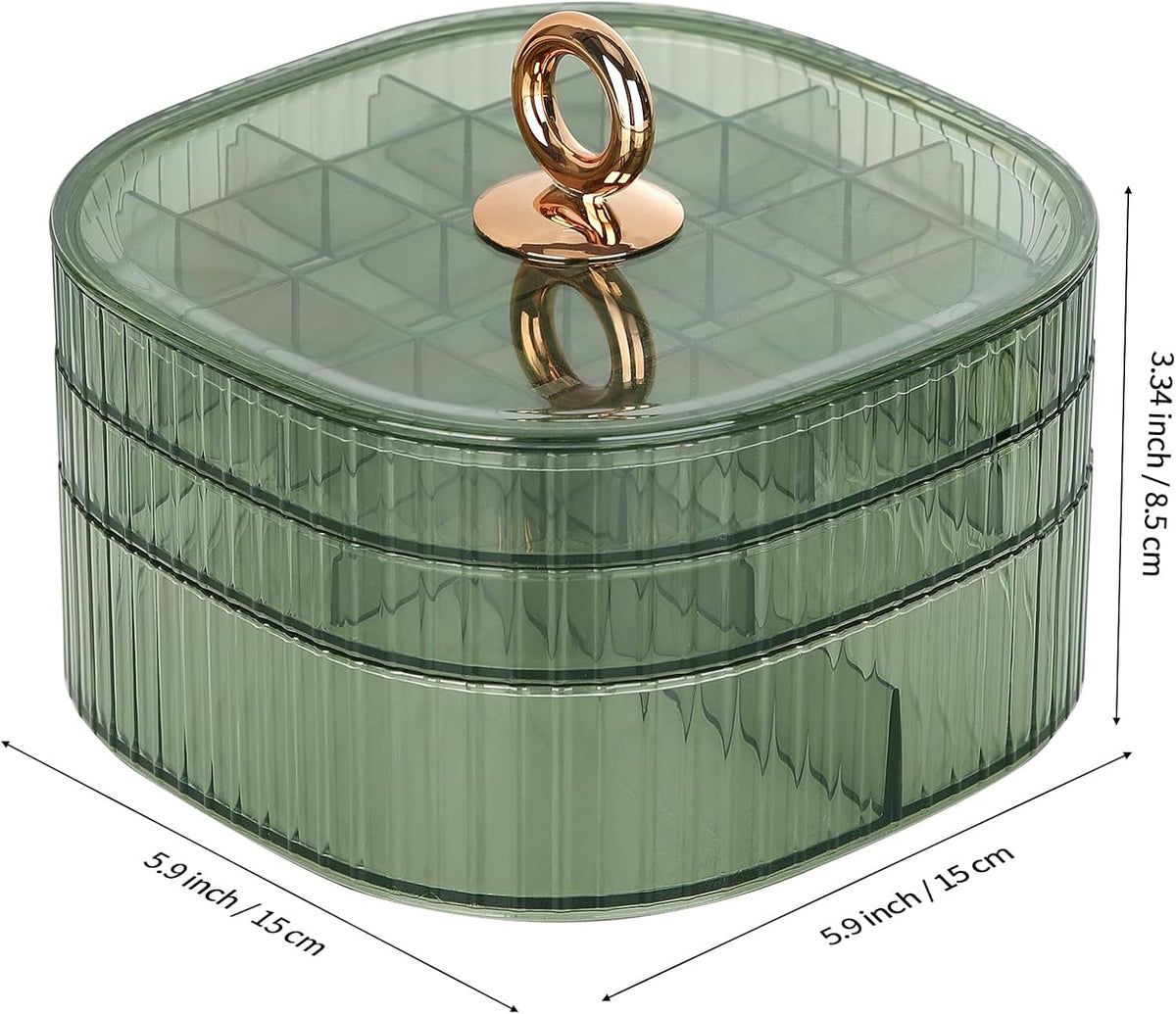 LETURE 3-Layer Acrylic Jewelry Organizer Box for Stud Earrings, Rings, Necklaces, Bracelets, Claw Clip Organizer, Small Bead Storage Containers for Crafts (Green)