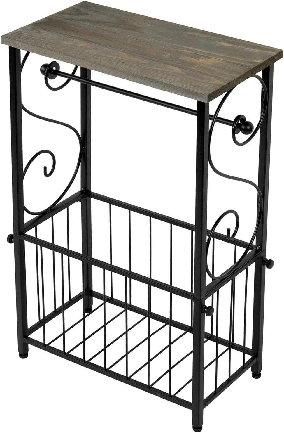 MyGift Toilet Paper Holder Stand with Magazine Rack, Gray Wood Shelf