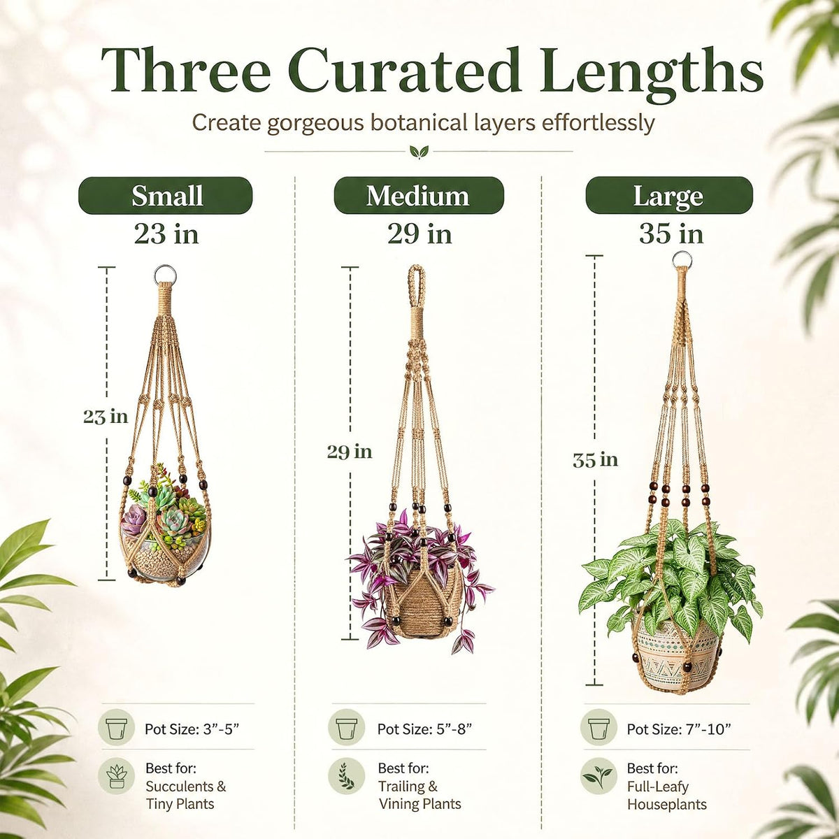DomeStar 3 Pack Macrame Plant Hangers Indoor Wall Hanging Planters Brown