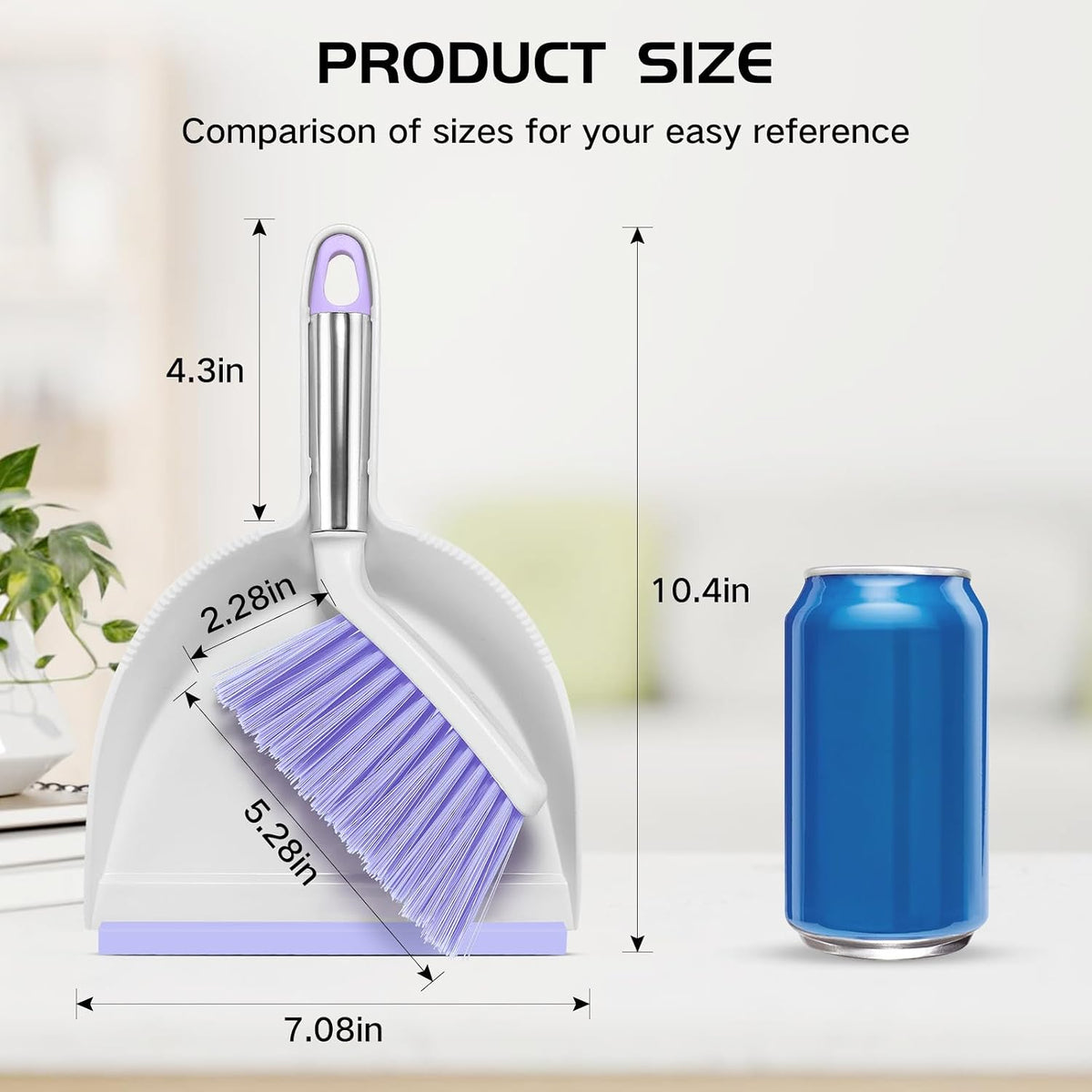 NACENA Mini Broom and Dustpan Set,Small Dust Pan and Brush Set,Light&Purple