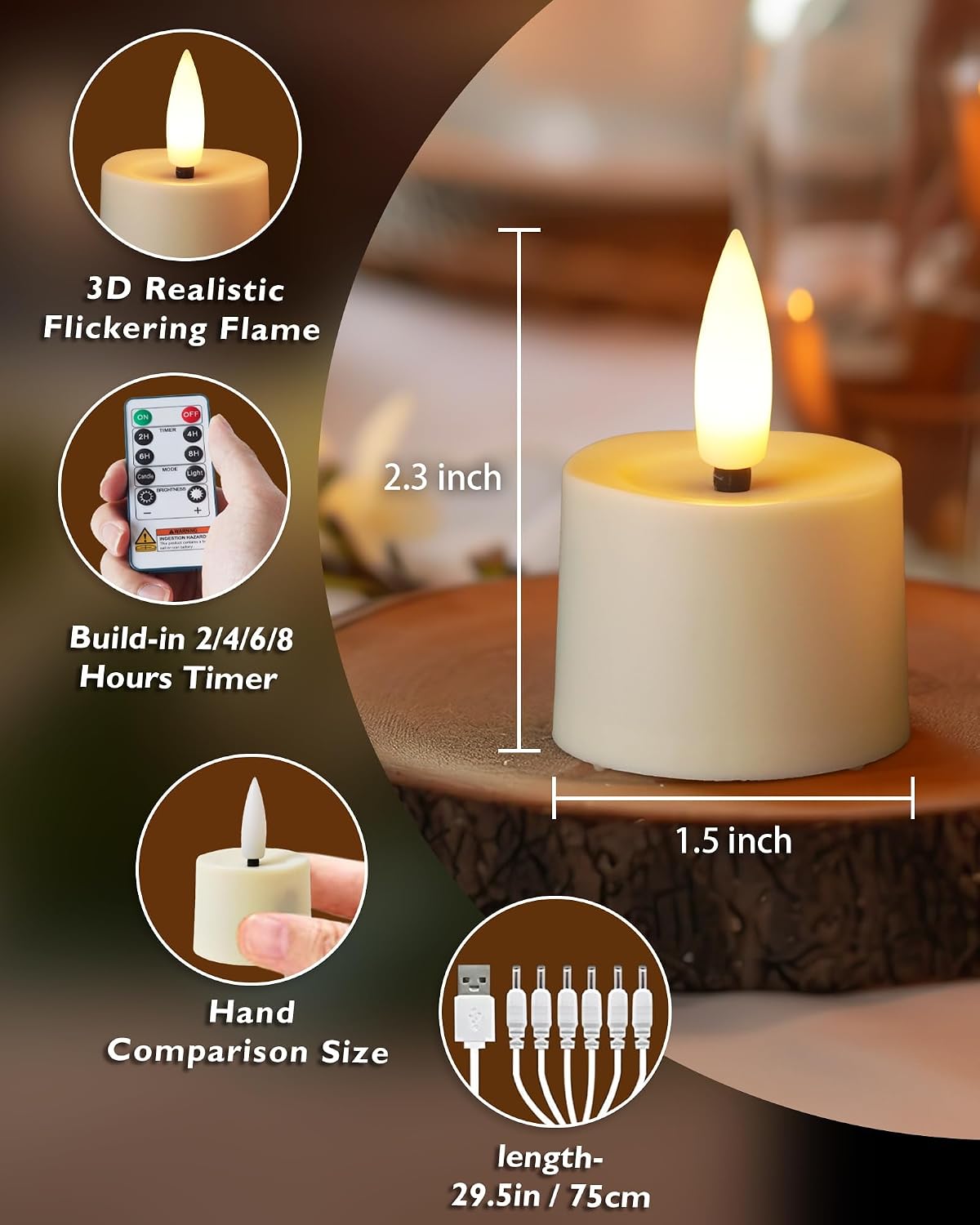 BEICHI 12Pack Rechargeable Flameless Tea Lights Candles with Remote&Timer