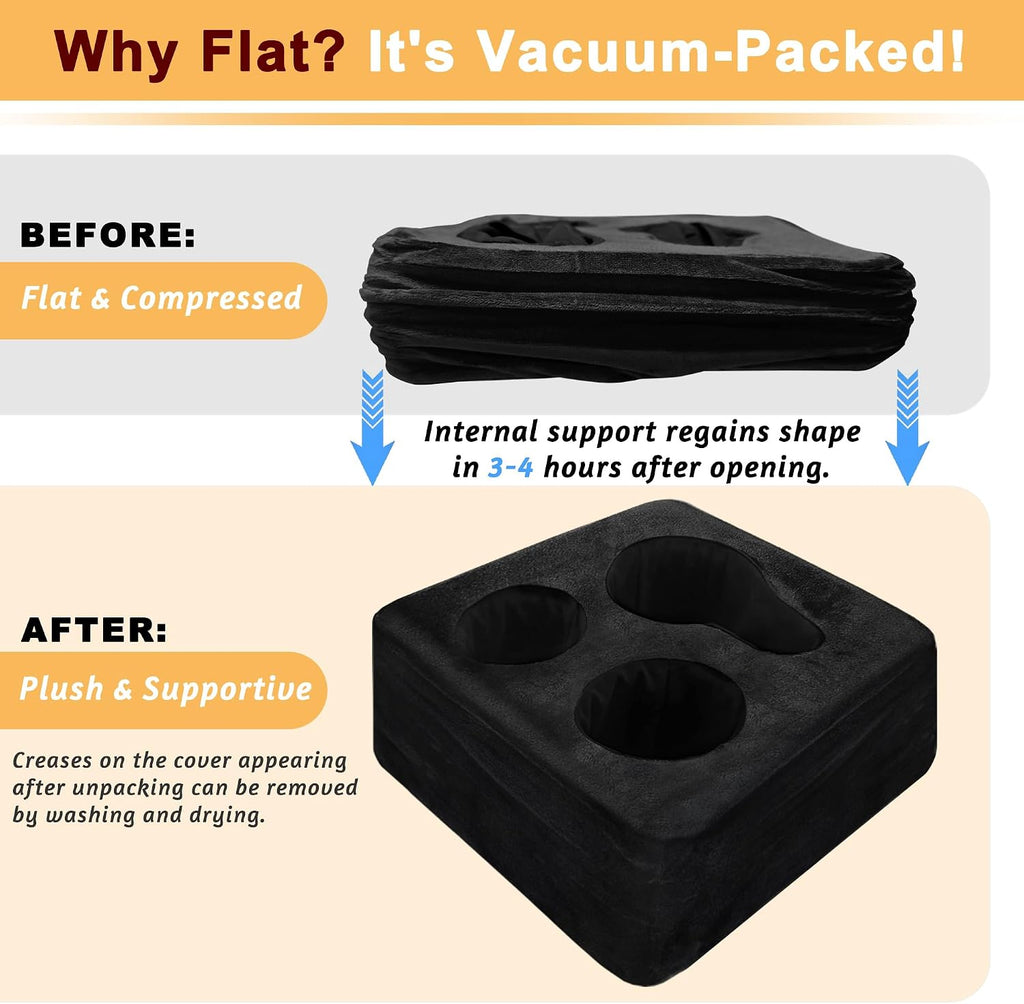 Couch Cup Holder Pillow Tray & Caddy - for Sofa, Bed, Car, Man Cave | Keep Drinks at Hand & Spill-Proof Accessories for New Parents, Camping, Park, Boat, Beach -Black