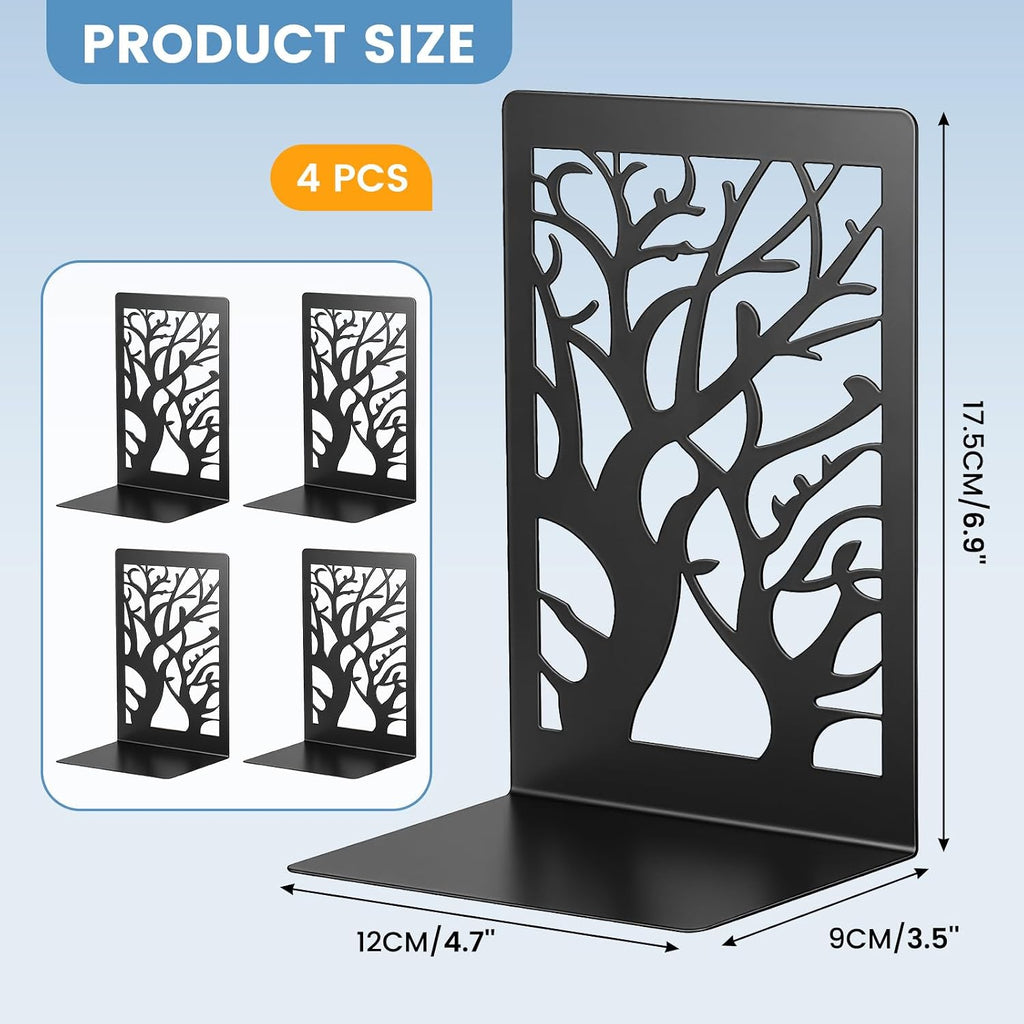 JIANTA Tree Design Metal Bookends, 2 Pairs Decorative Book Ends