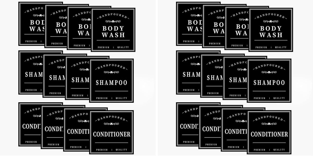 HVSWLY 12PCS Bathroom Labels for Soap Dispenser, Removable Bathroom Organization Labels, Waterproof Bottle Labels for Shampoo Conditioner Body Wash (Black) (Pack of 2)
