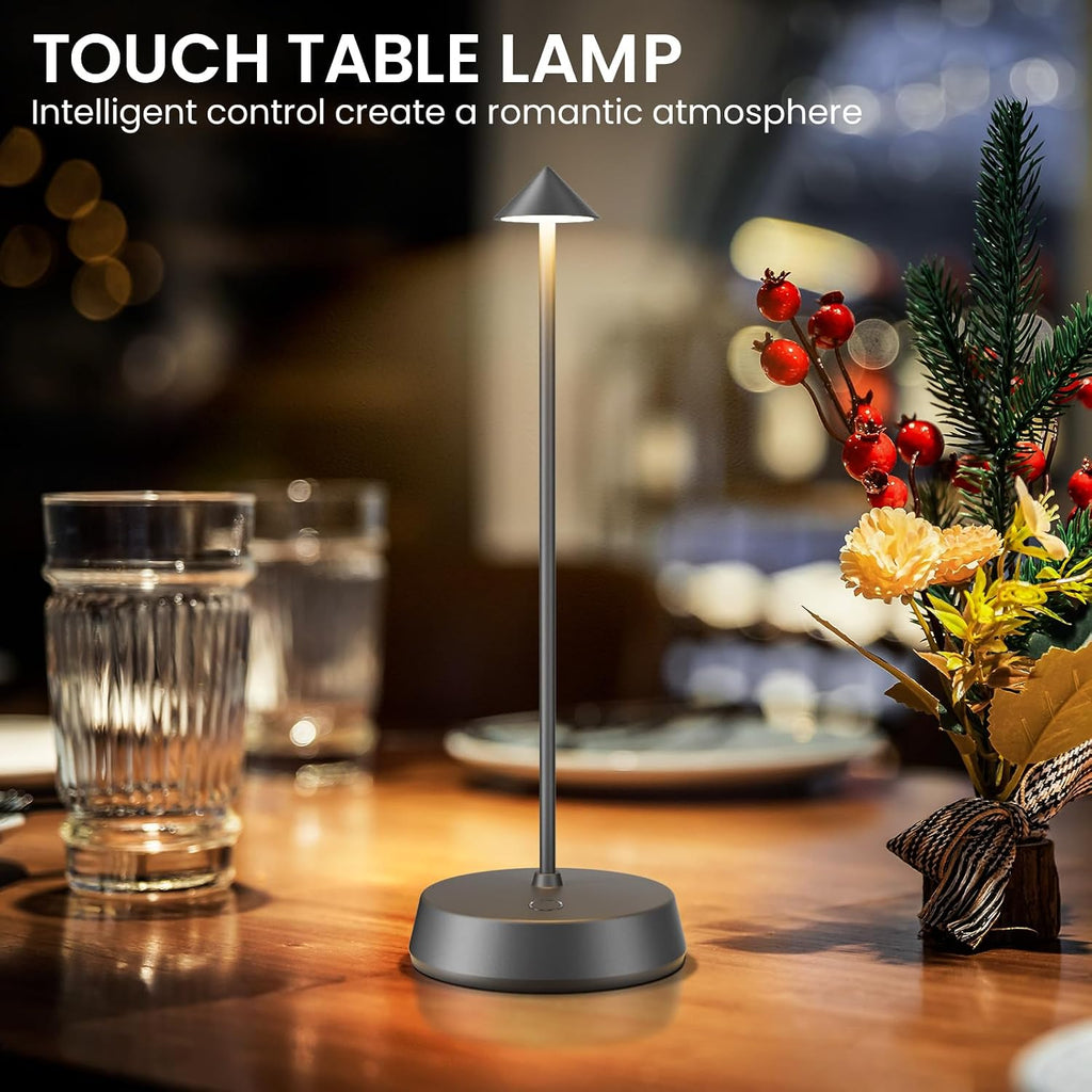 Rechargeable Cordless Small Table Lamp,6000mAh Battery Operated,LED Touch Dimmable Modern TableTop,Portable Outdoor Bedside Night Light for Restaurant/Dining/Bedroom/Living Room/Coffee(Grey-2PC)