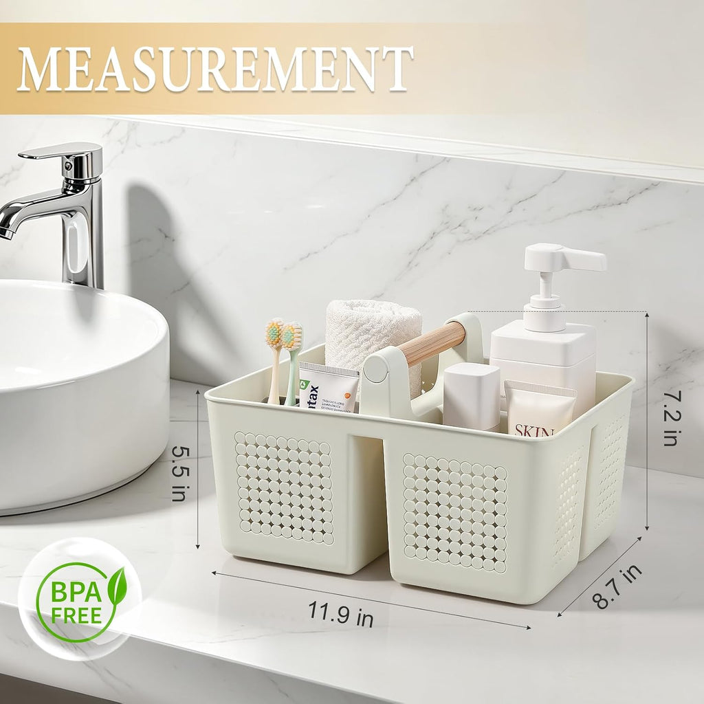 Portable Shower Caddy Basket Plastic Caddy Organizer with Handle Beige