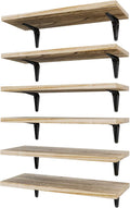 SKYSEN Floating Shelves for Wall Set of 6, 15.7in Wood Wall Shelf for Decor, Bathroom, Bedroom, Storage, Book,Kitchen, Living Room - Rustic Brown(fs-40-l)