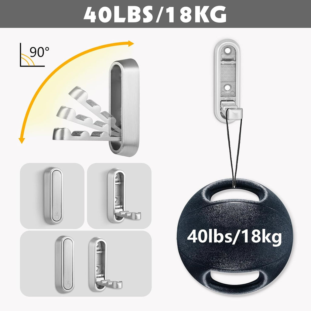 Foldable Wall Hook, Silver, 4 Pack, Screw Mounted, Heavy Duty Coat Hooks