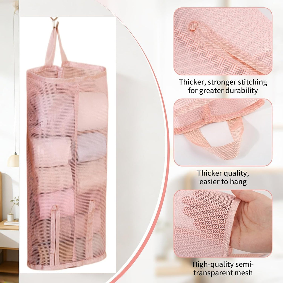 Hanging Sock Storage Bag,Sock Underwear OrganizerWall Mount Multifunctional Bag,Saver Kitchen Storage Holder,Hanging Closet Organizer,for Storing Socks Ties Plastic Bag 3PCS (Pink)