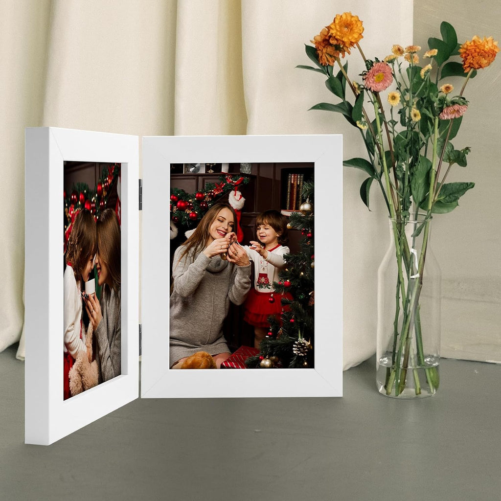 Frametory, 5x7 Double Picture Frame White, 1 Pack
