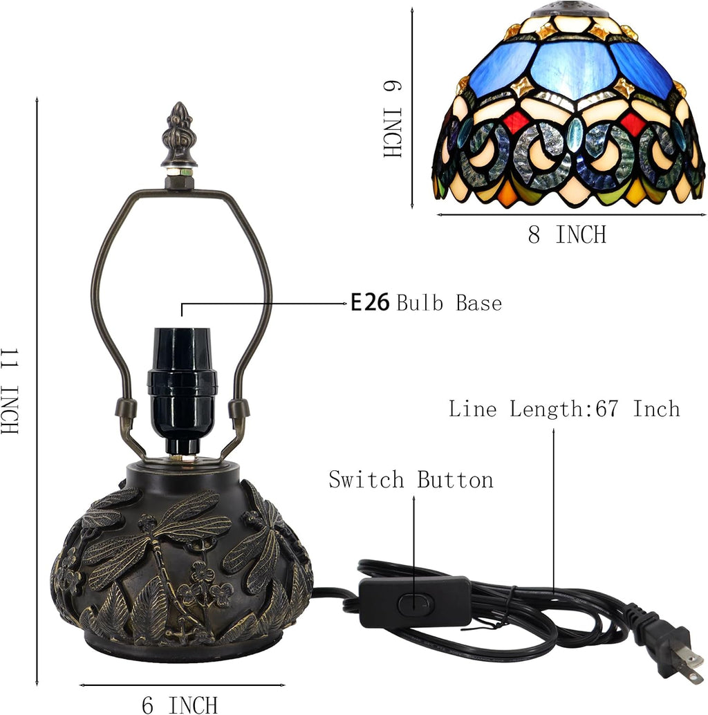 Small Tiffany Mushroom Table Lamp,Mini Memory Sympathy Antique lamp 8X11 Inch (Blue Baroque)