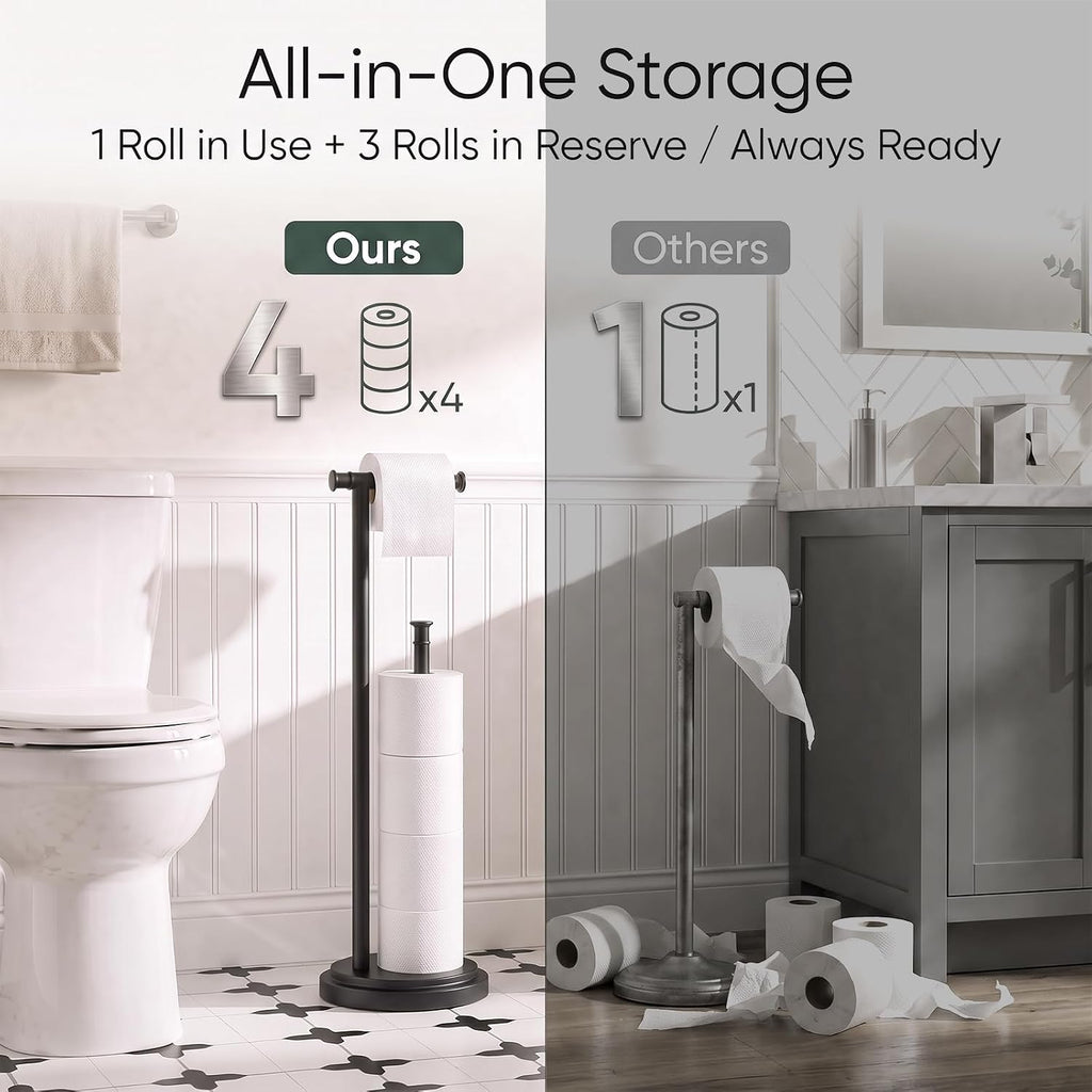 Hoimpro Toilet Paper Holder Stand Bathroom Free Standing Matte Black