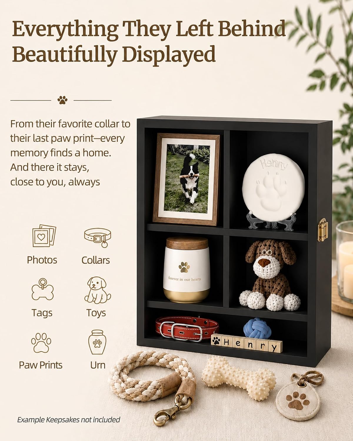 Pet Memorial Shadow Box, 14.7"x 12" Dog Memorial Shadow Box with Adjustable Shelves & Pin-Back Board, Wooden Pet Memorial Box for Ashes, Photos & Keepsakes, Loss of Pet Sympathy Gift, In Memory of Dog