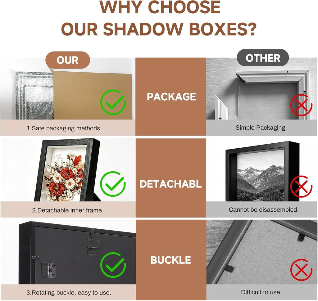4 Pack 3D Shadow Box Frame Display Case Set for 4x6/8x10/11x14/12x16 Photos