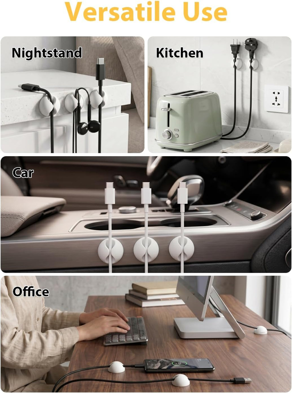 Shintop 6pcs Cord Holder, Self-Adhesive Cable Clips for Phone Chargers