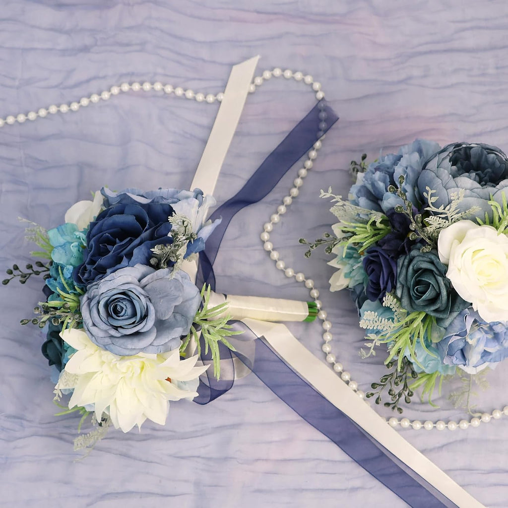 Set of 4 Bridesmaid Bouquets for Wedding - Artificial Flowers Bouquets for Bridesmaids Small Floral Ceremony Anniversary Centerpieces Decorations - Wildflower，9 Inch