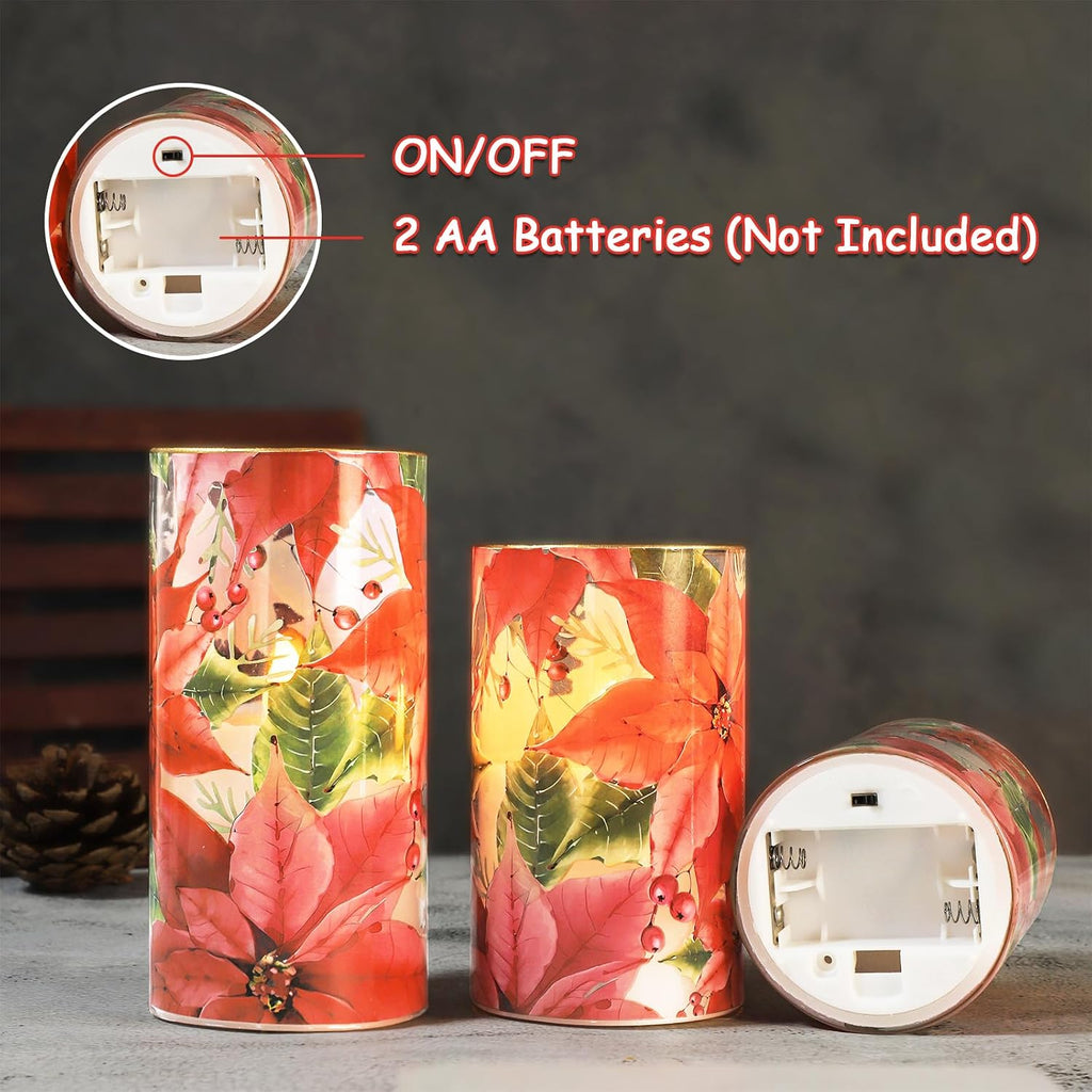 Crystal Club Red Poinsettia Christmas Flameless Candles with Remote